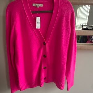LOFT Bright Pink Button-Up Cardigan